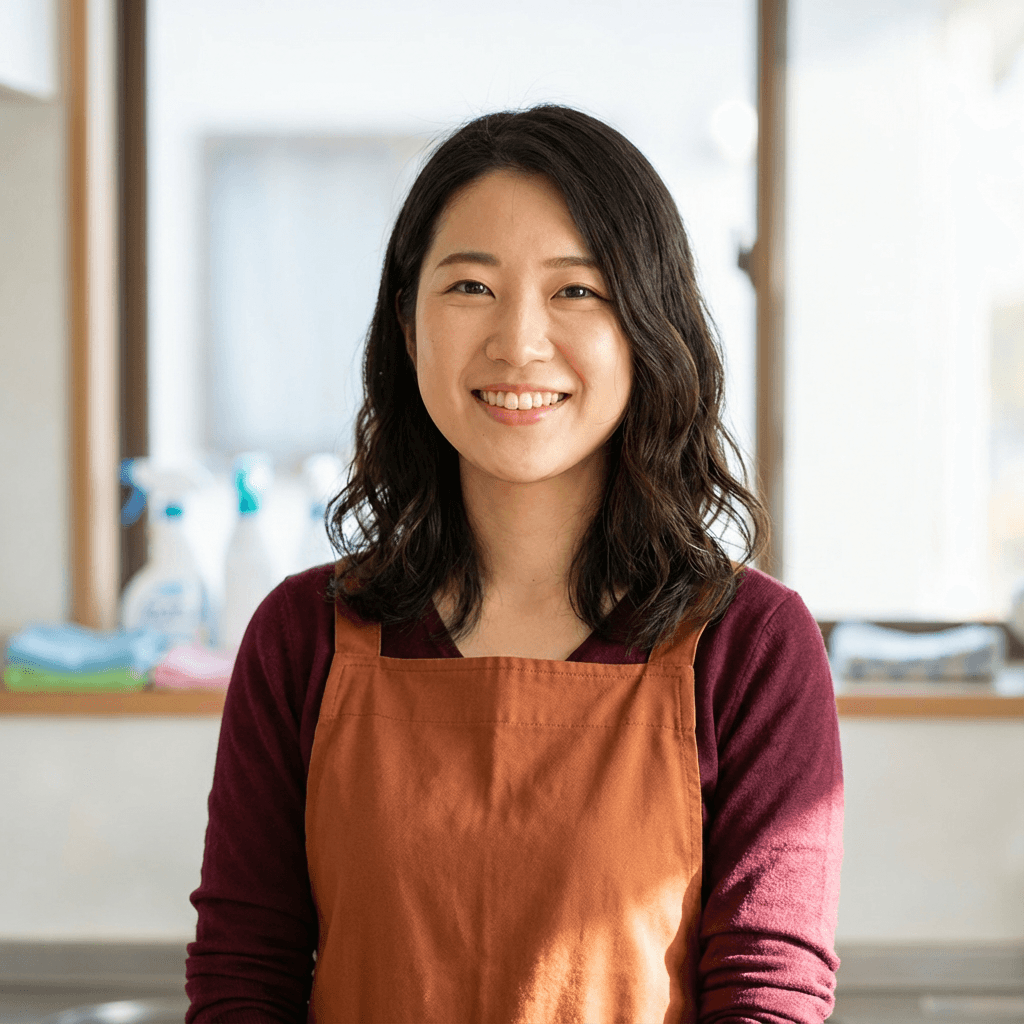 Mia Chen smiling in a neighborhood shipping store