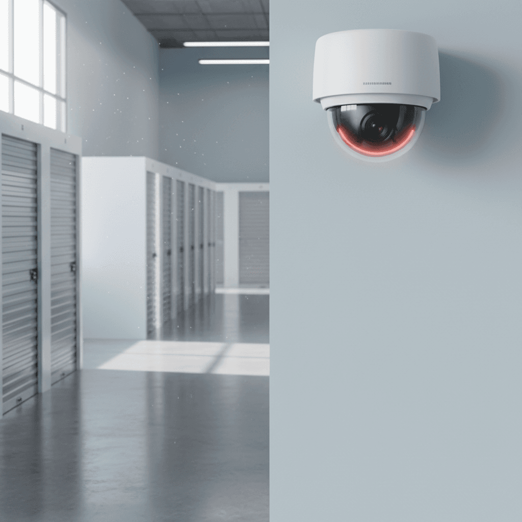 Security camera in a bright storage room